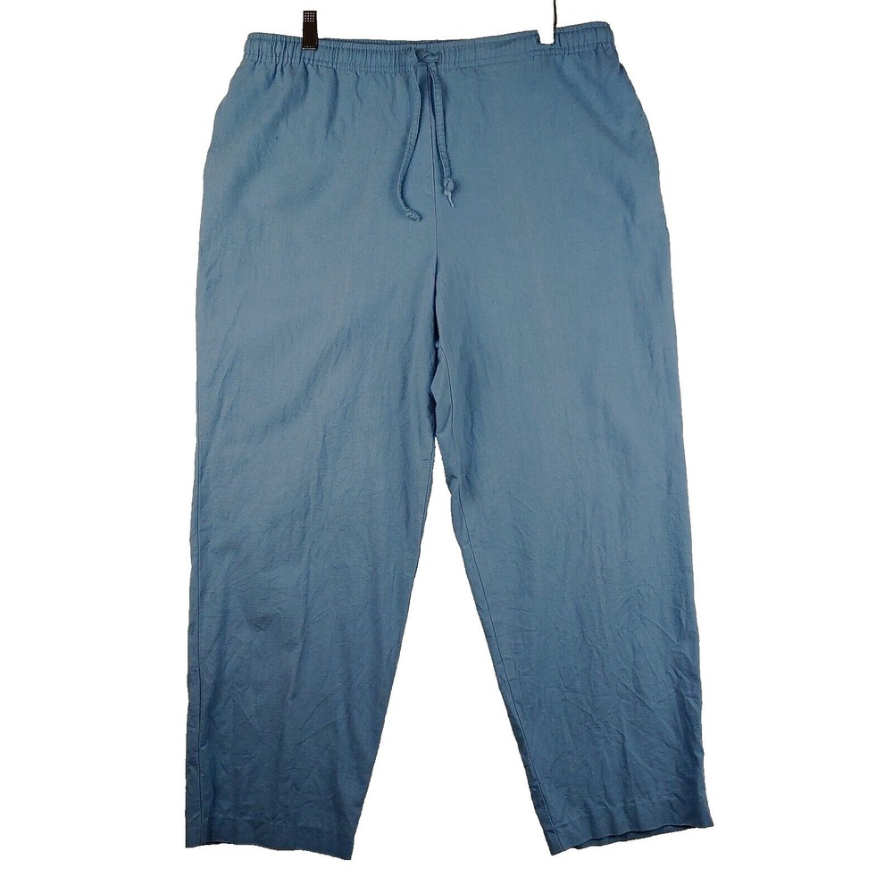 Requirements Pants Womens Petite Large Blue Linen Blend Ankle VTG Made in USA